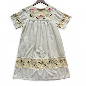 Vintage Embroidered Cotton Peasant Dress – Size M